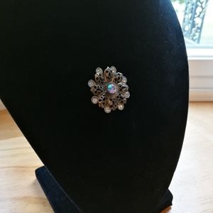 Vintage Blue Rhinestone 8 Petal Small Brooch